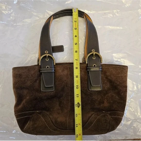 COACH BROWN SUEDE & LEATHER SHOULDER BAG - Picture 7 of 7